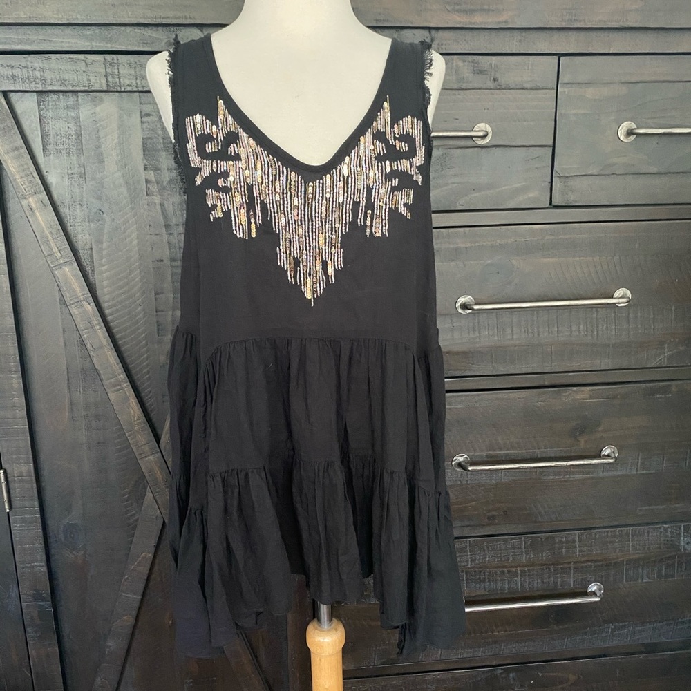 Free People Black with Multi Colored Sequins M